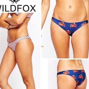 Wildfox Blue and Red Reversible Crabby Bikini Bottom Large New